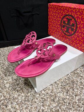Tory Burch Miller Thong Sandal-  Pink Tumbled Leather